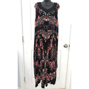 Bila black and floral sleeveless maxi Dress w/ paisley print & Hanker-chief hem